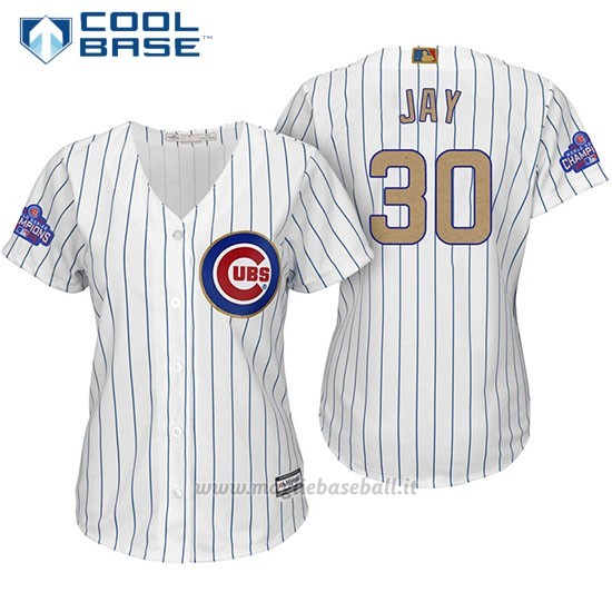 Maglia Baseball Donna Chicago Cubs 30 Jon Jay Bianco Or Program Cool Base